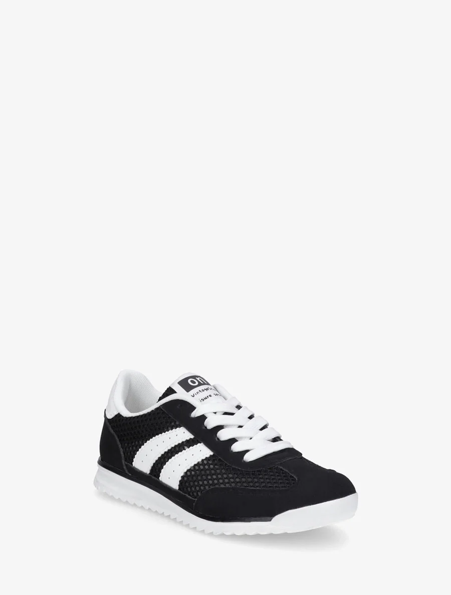 Suède sneakers en opengewerkt textiel - Zwart - Image 2