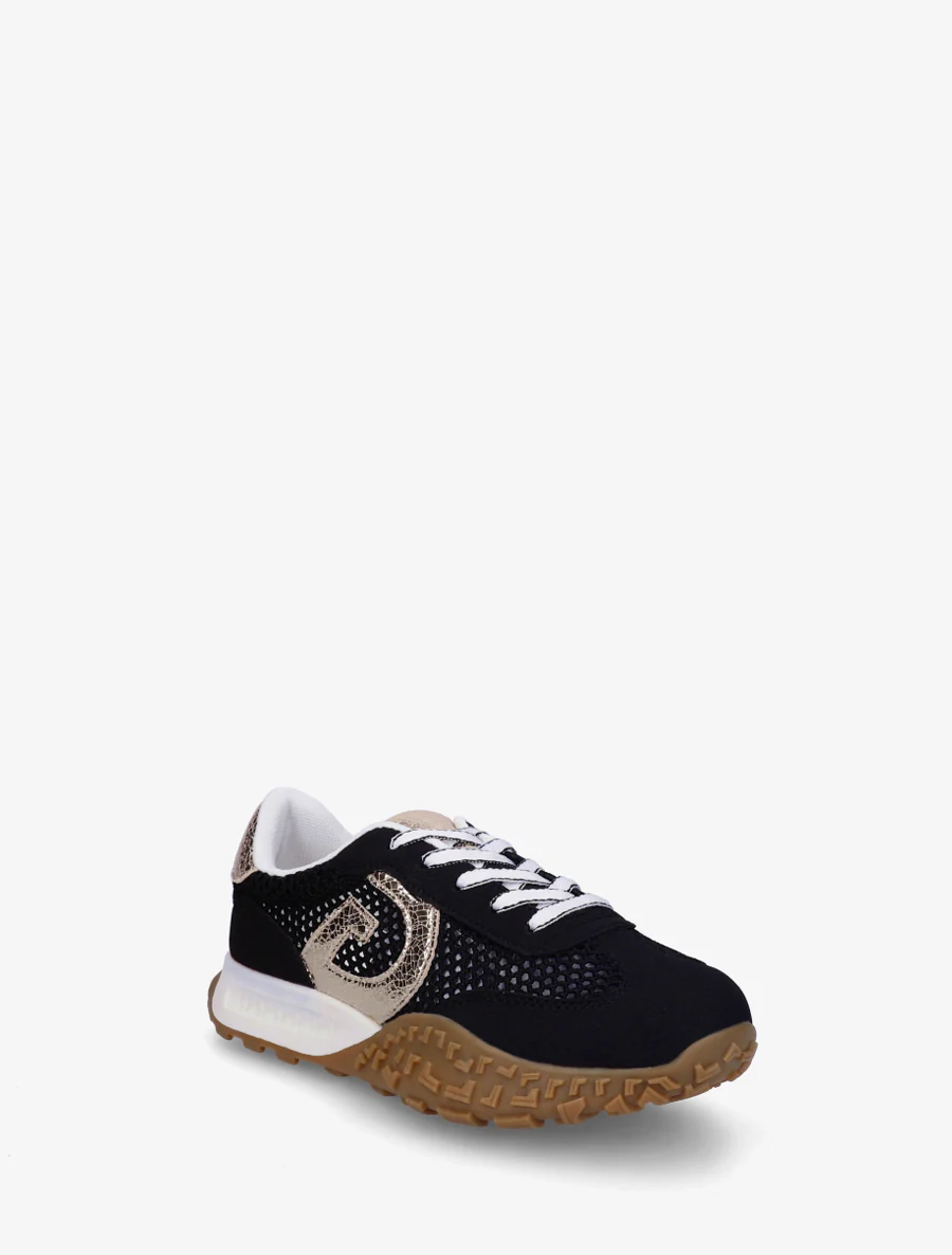 Suède sneakers en opengewerkte mesh - Zwart - Image 2