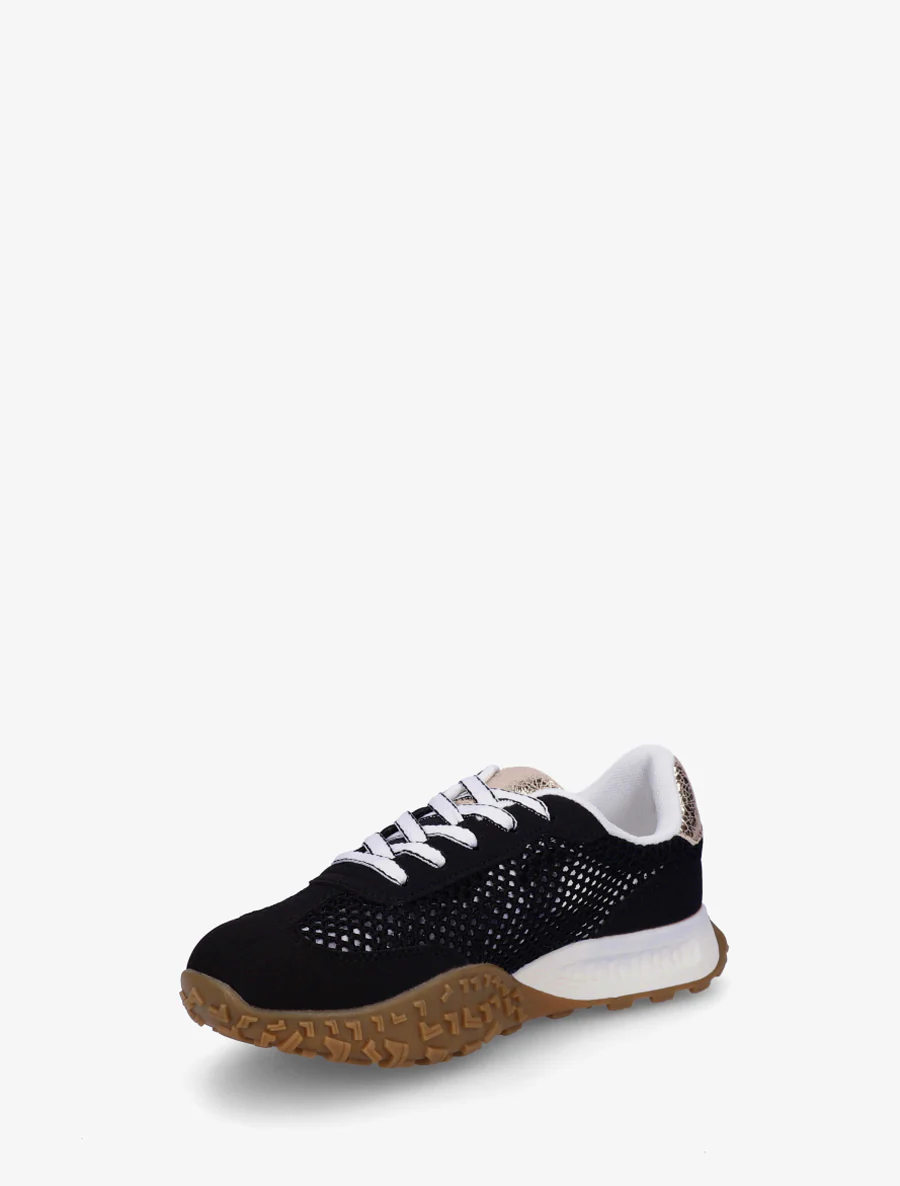Suède sneakers en opengewerkte mesh - Zwart - Image 3