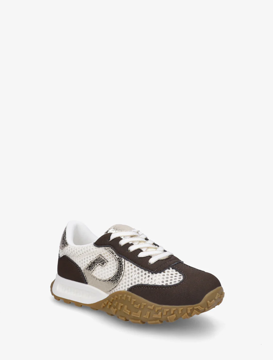 Suède sneakers en opengewerkte mesh - Bruin - Image 2