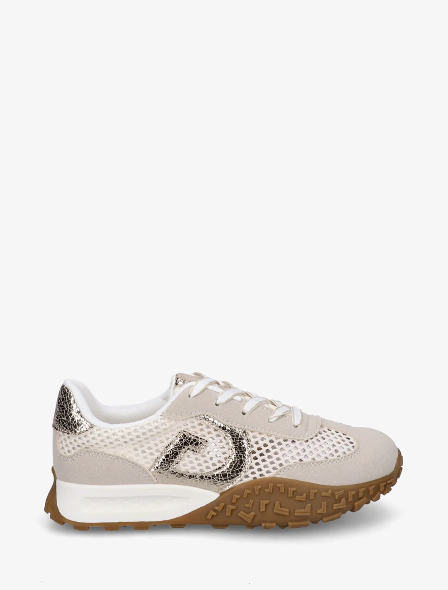 Suède sneakers en opengewerkte mesh - Beige