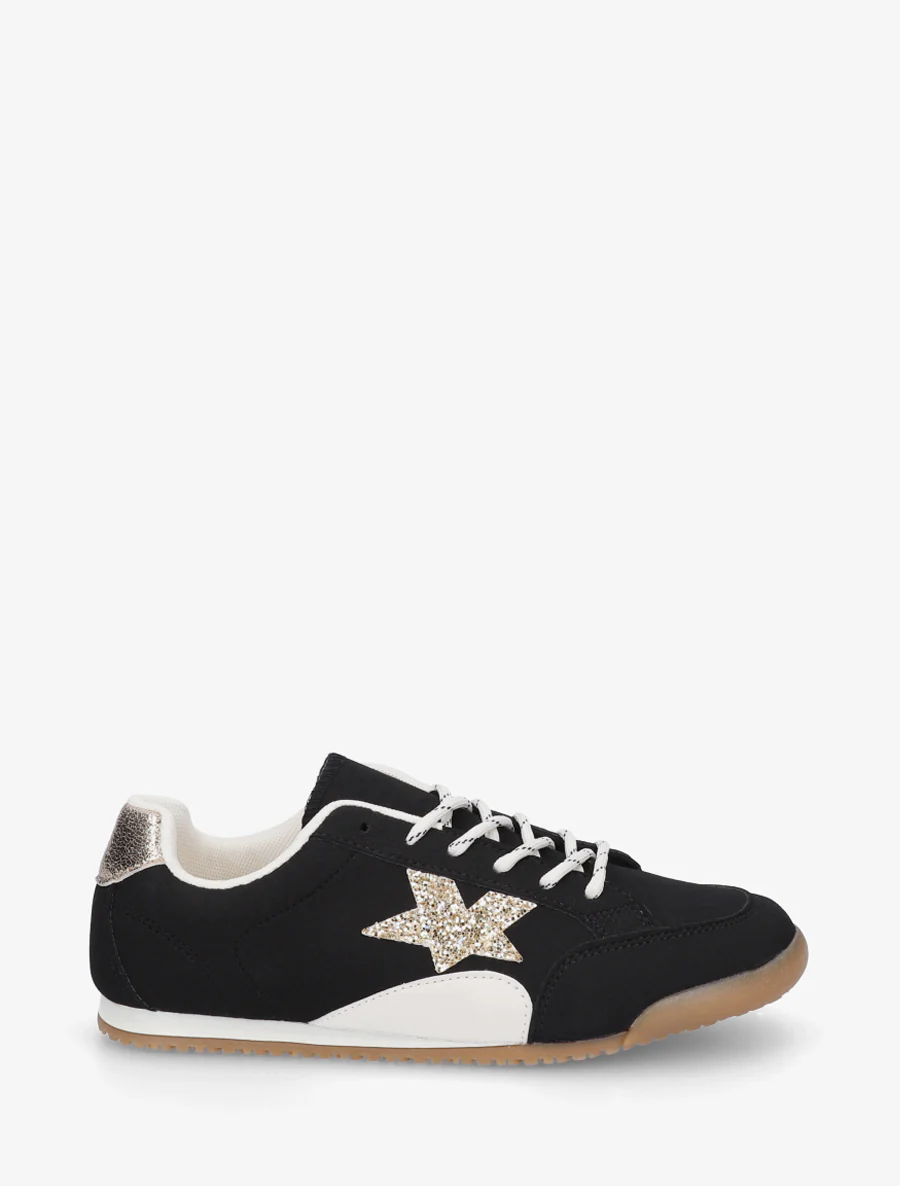 Suède sneakers met contrasterende hielkap. - Zwart