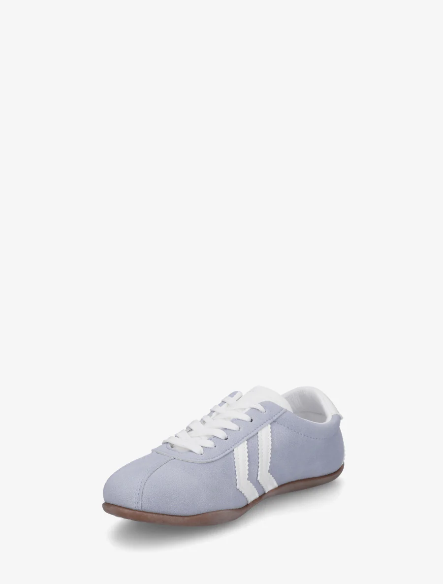Suède sneakers met contrasterende strepen. - Lichtblauw - Image 3