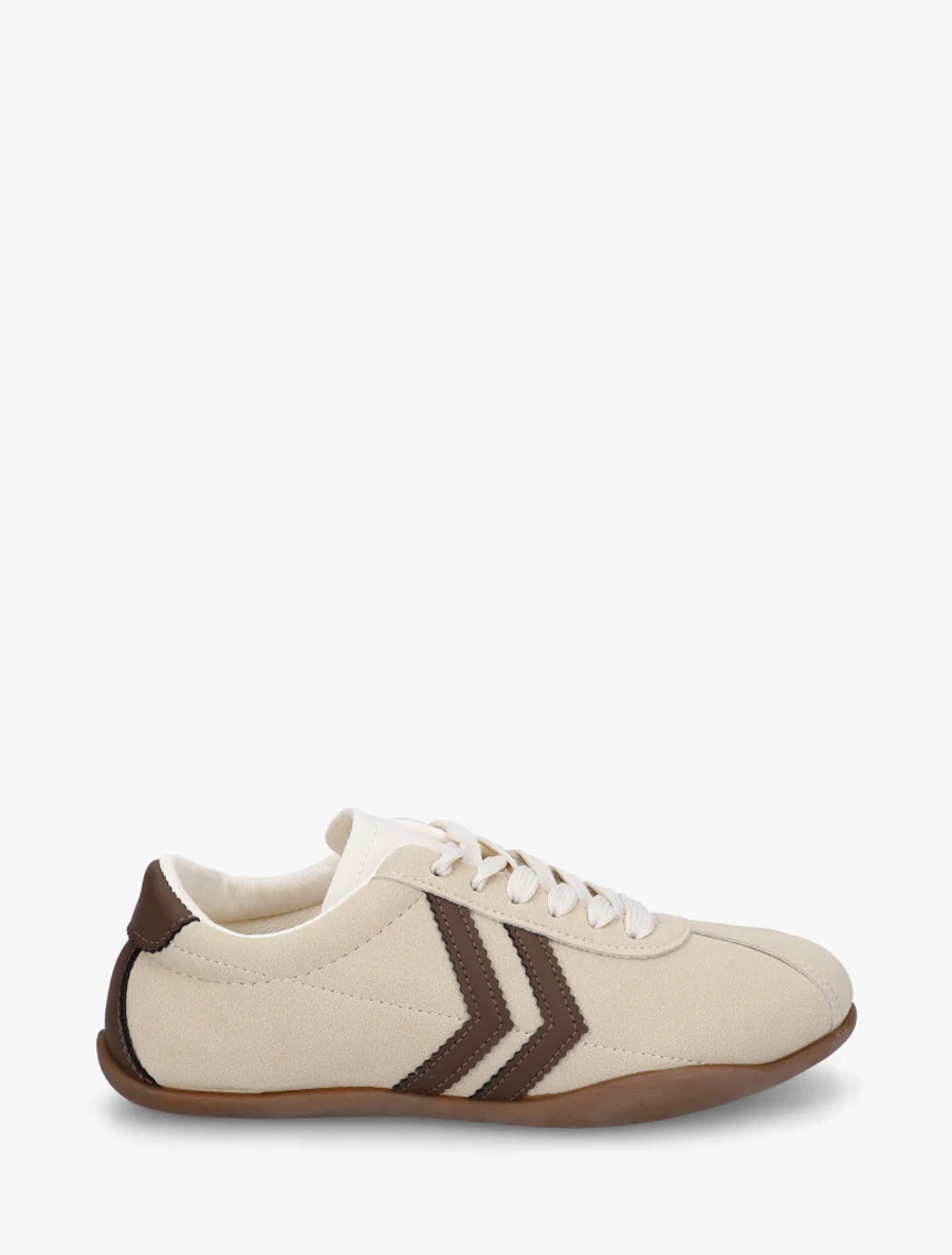 Suède sneakers met contrasterende strepen. - Beige