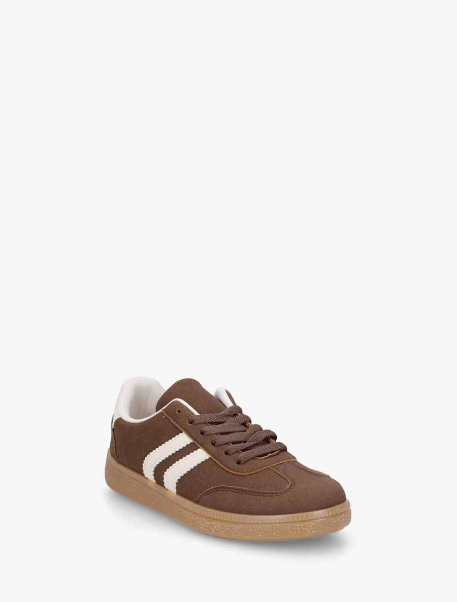 Suède sneakers met contrasterende strepen. - Bruin - Image 2