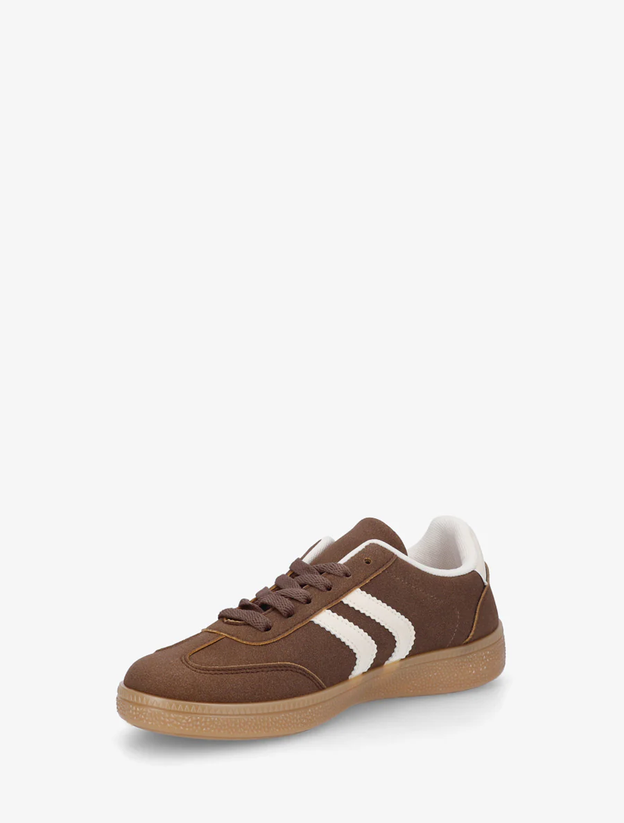 Suède sneakers met contrasterende strepen. - Bruin - Image 3
