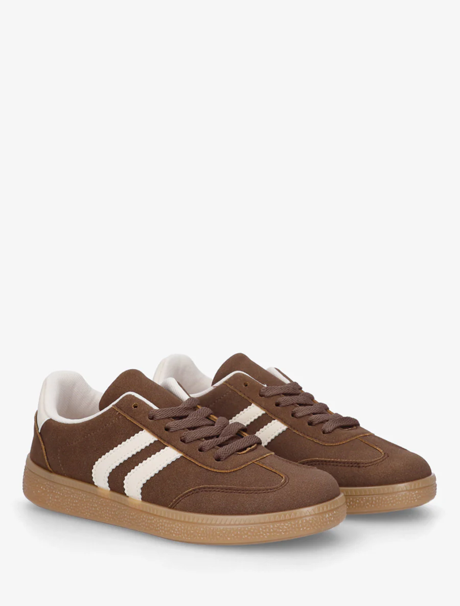 Suède sneakers met contrasterende strepen. - Bruin - Image 4
