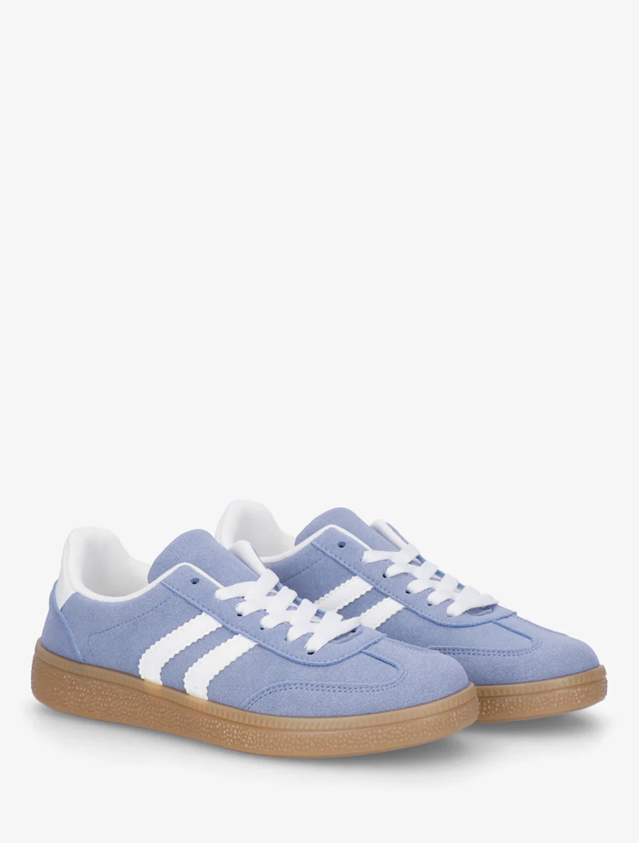 Suède sneakers met contrasterende strepen. - Blauw - Image 4