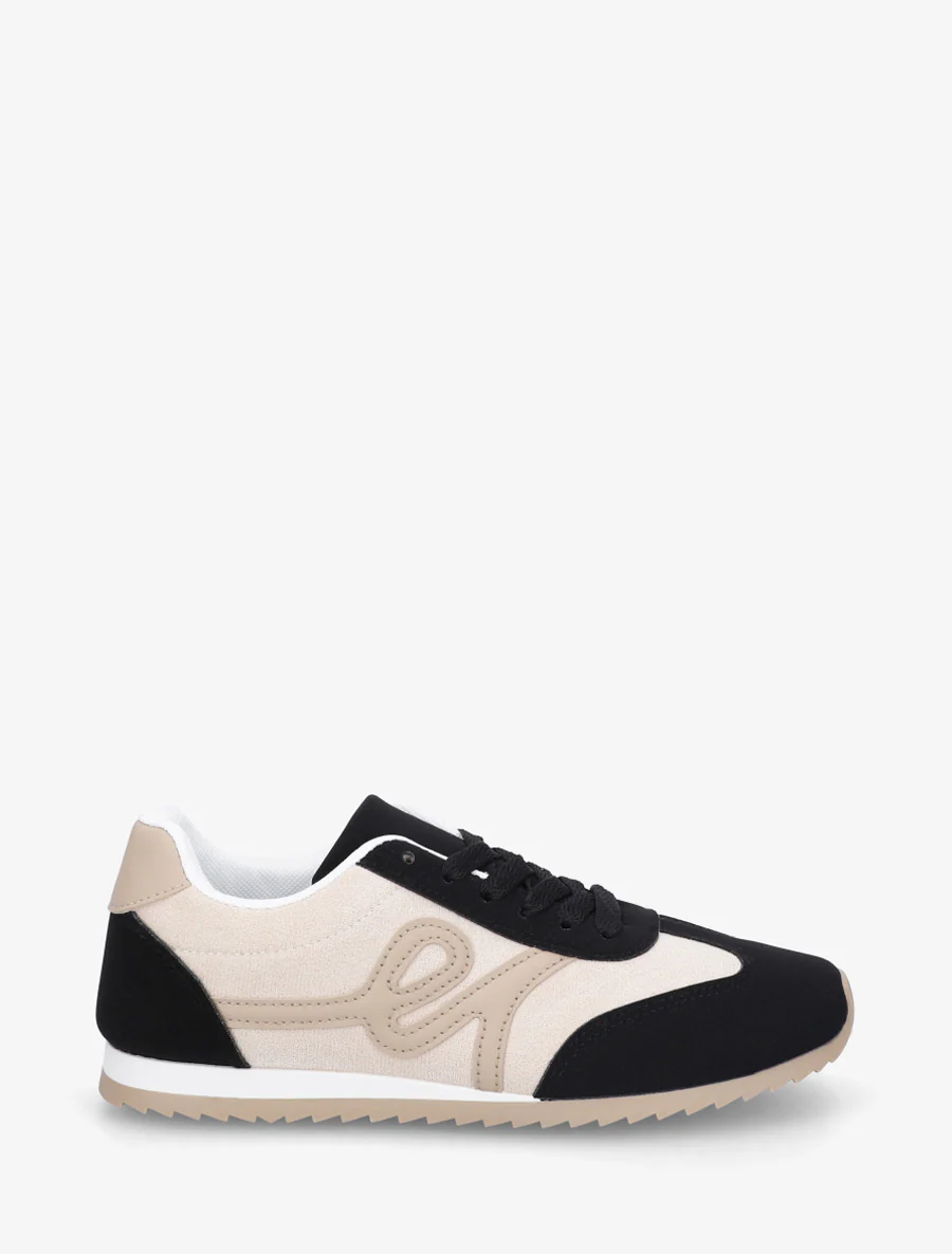 Suède sneakers met nubuck-effect inzetstuk - Zwart