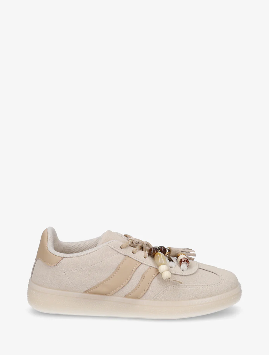 Suède sneakers met parels - Beige
