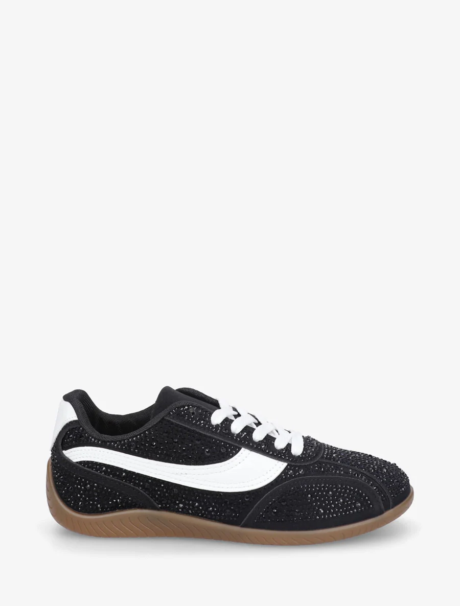 Suède sneakers met strass. - Zwart