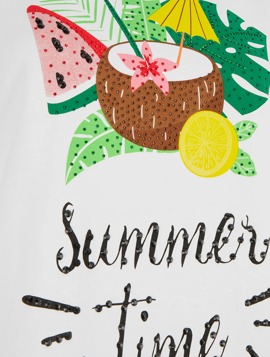 Summer Time T-shirt met strass - Wit - Image 3
