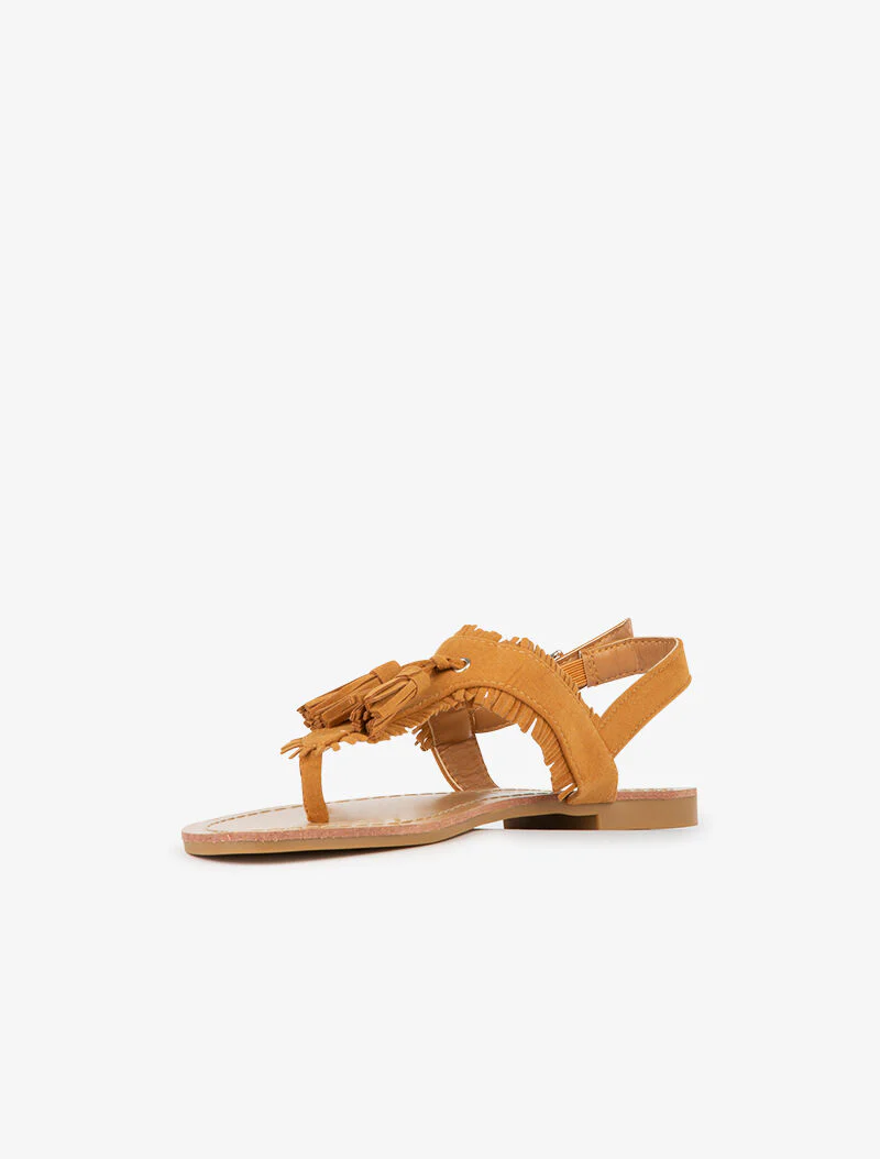 T-band sandalen met brede franje - camel - Image 3