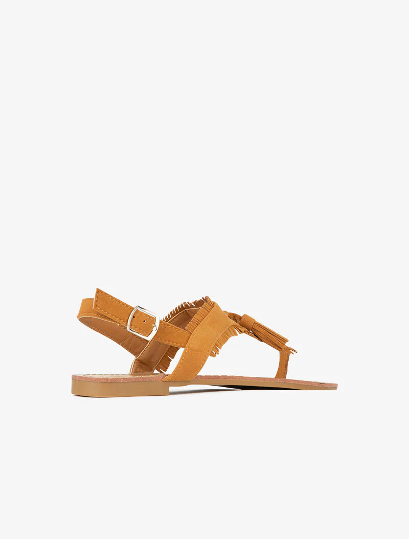 T-band sandalen met brede franje - camel - Image 4