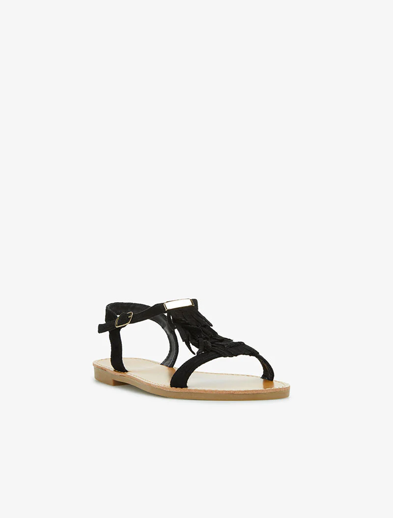 T-band sandalen met franjes - zwart - Image 2