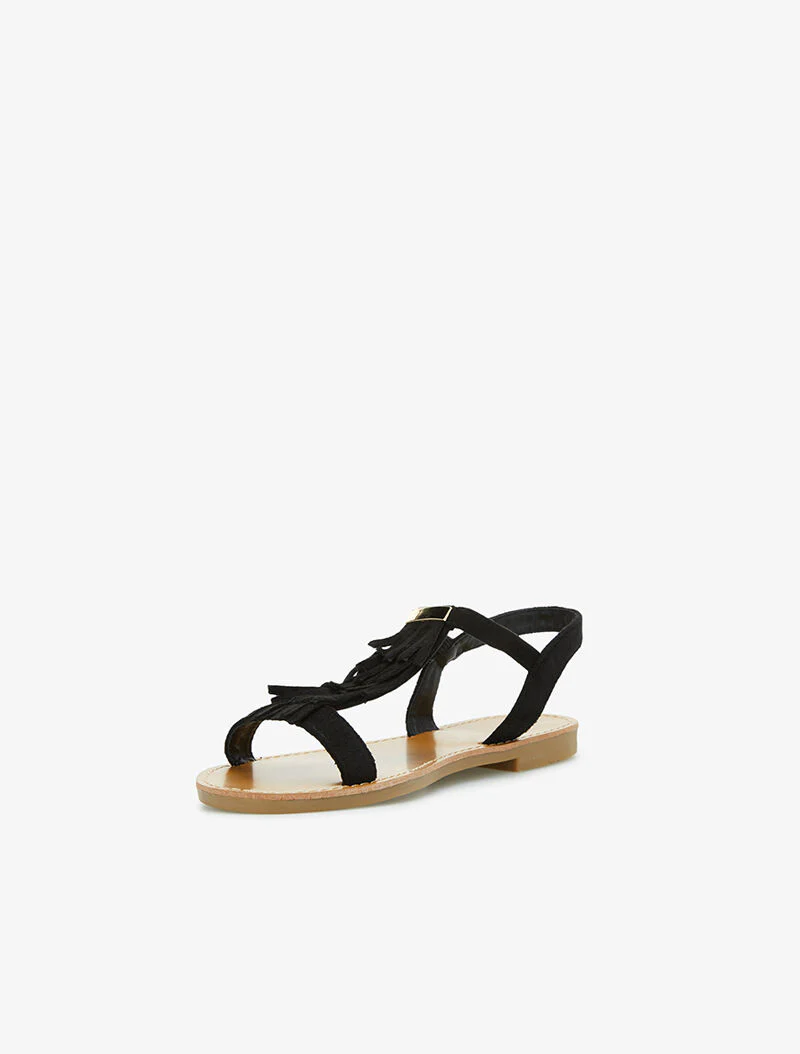 T-band sandalen met franjes - zwart - Image 3