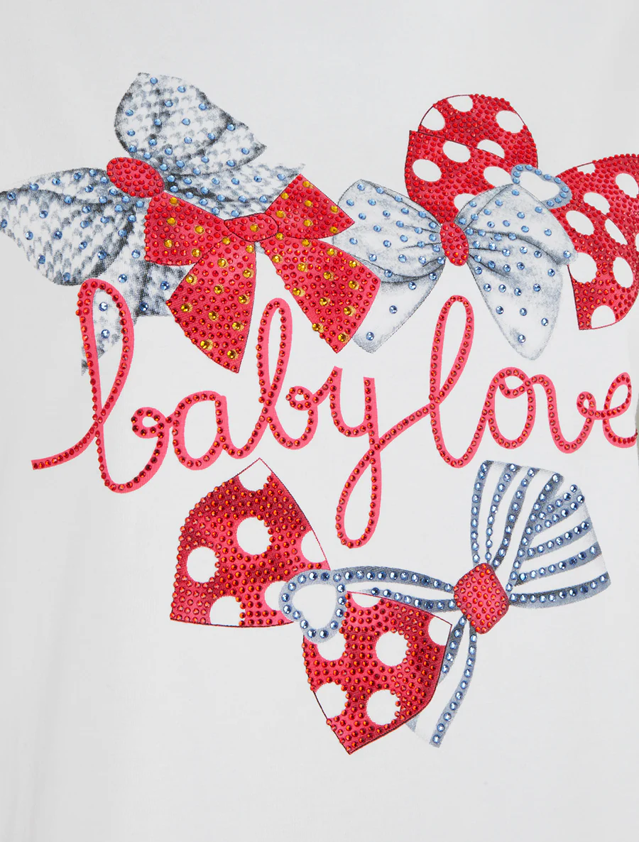 T-shirt bedrukt met gestrikte strass-steentjes - Wit - Image 3