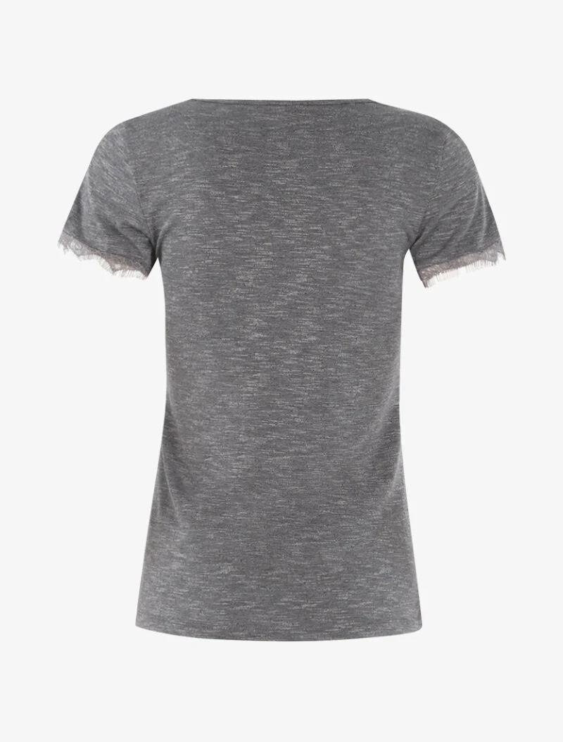 Gemêleerd T-shirt met kanten rand - donkergrijs - Image 2