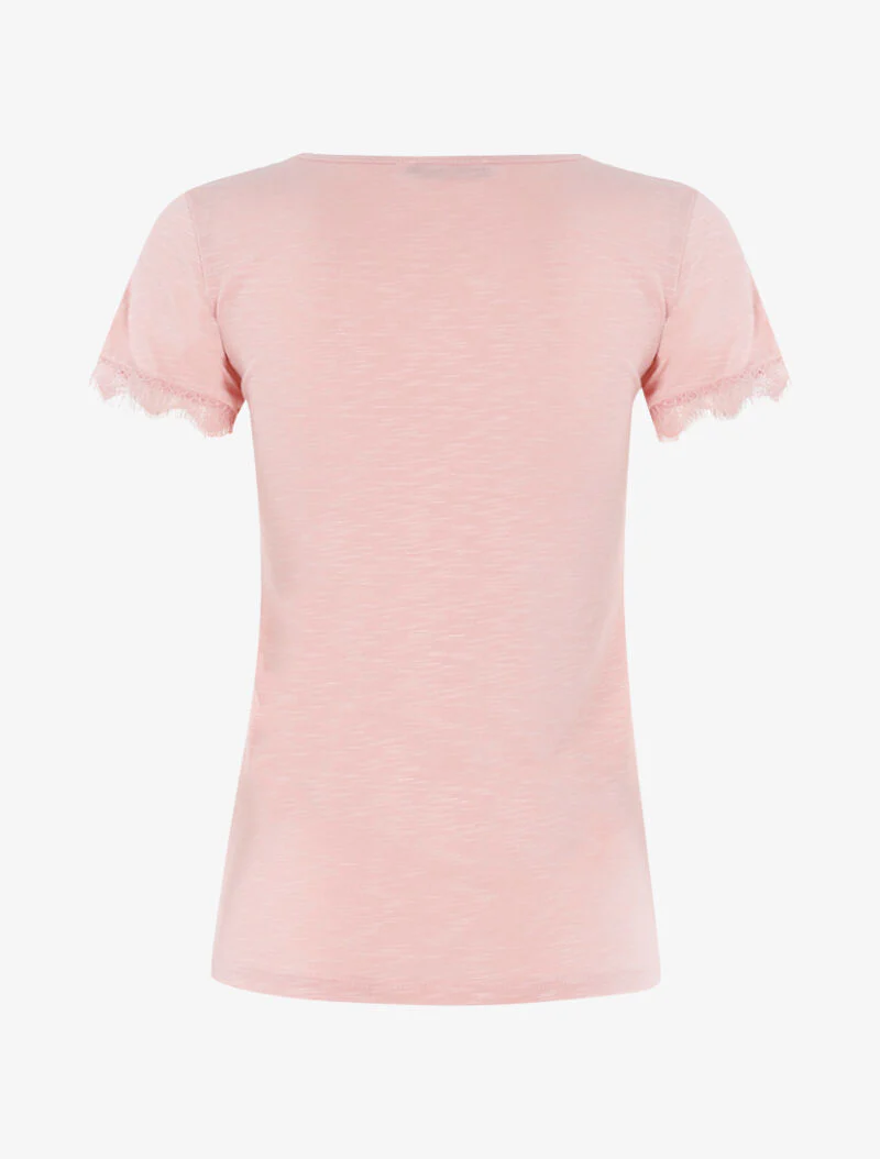 Gemêleerd T-shirt met kanten rand - lichtroze - Image 2