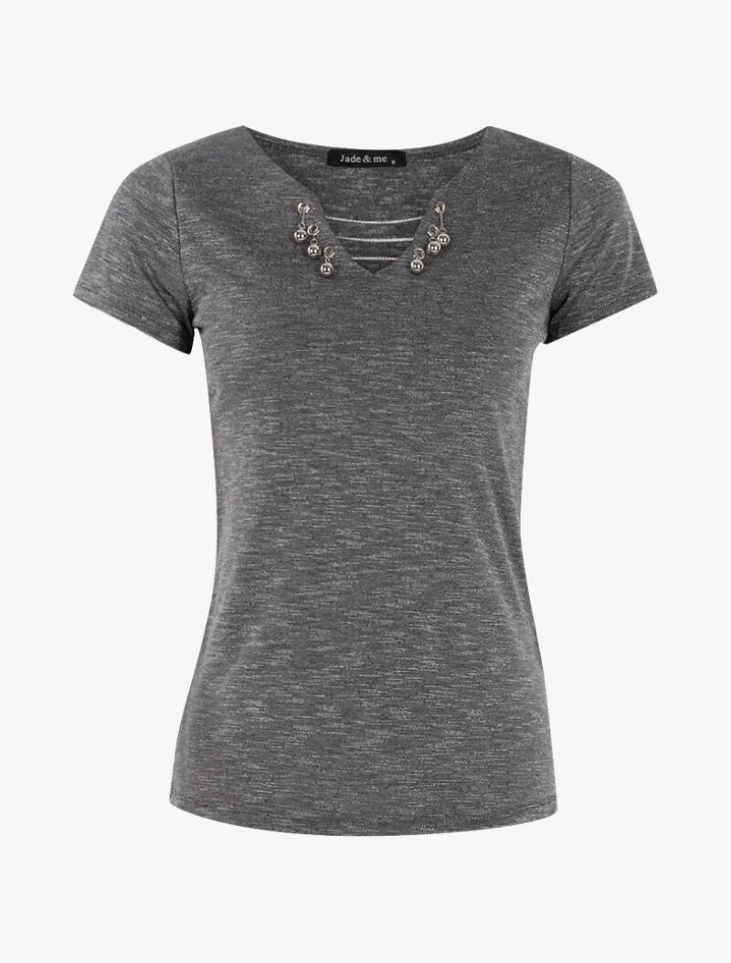Gemêleerd T-shirt met kettingdetails - donkergrijs