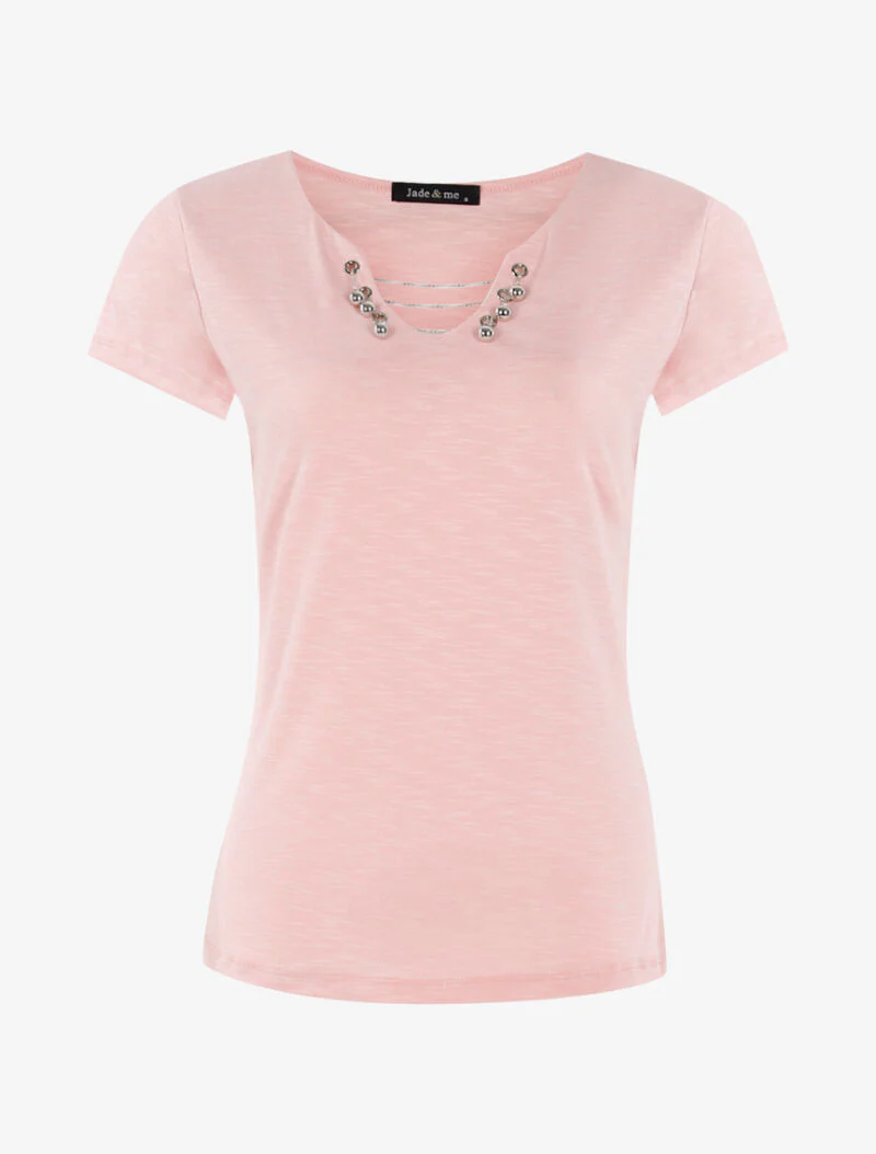 Gemêleerd T-shirt met kettingdetails - roze