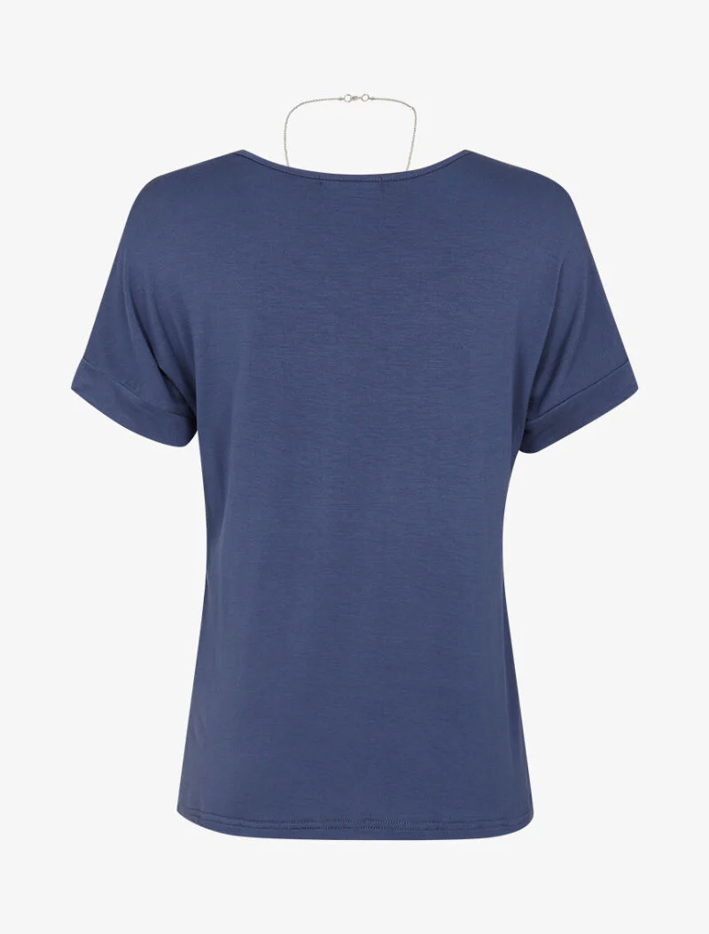 Losvallend T-shirt met halssnoer - blauw - Image 2