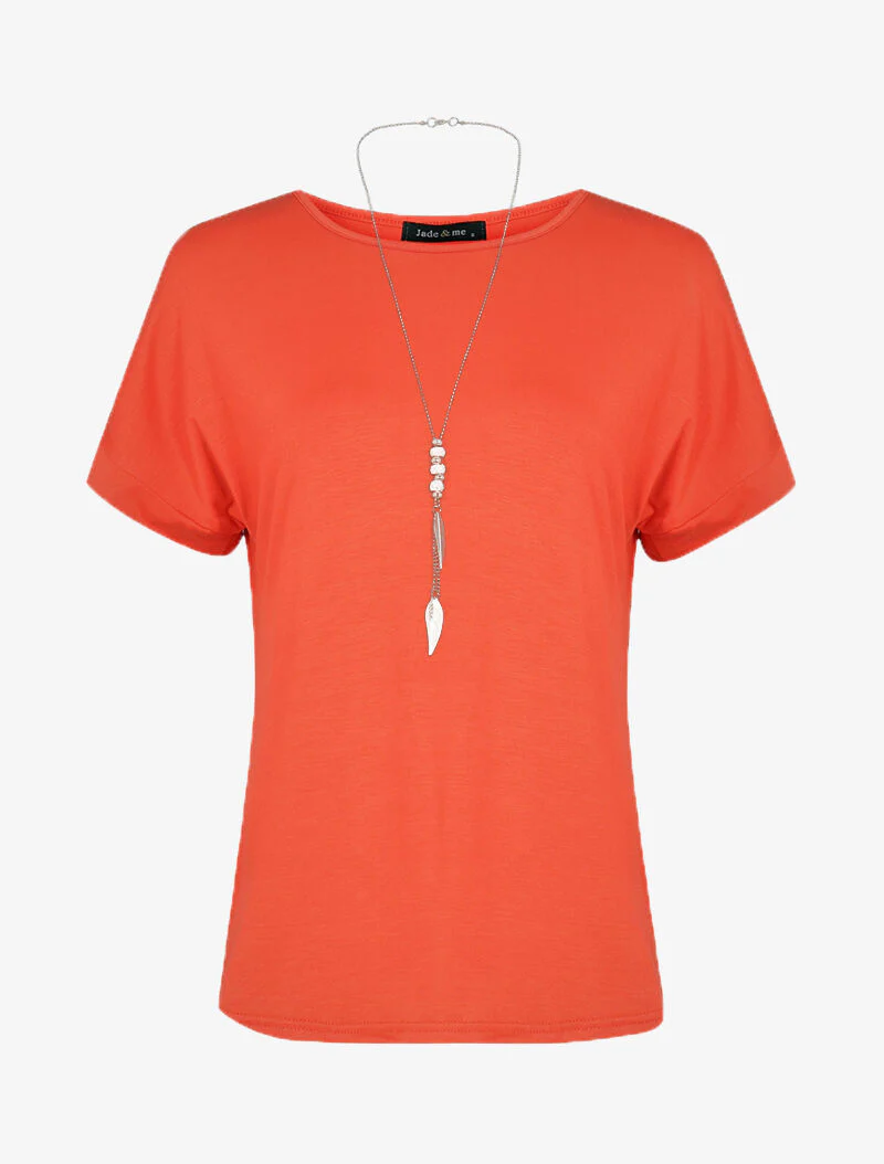 Losvallend T-shirt met halssnoer - koraal