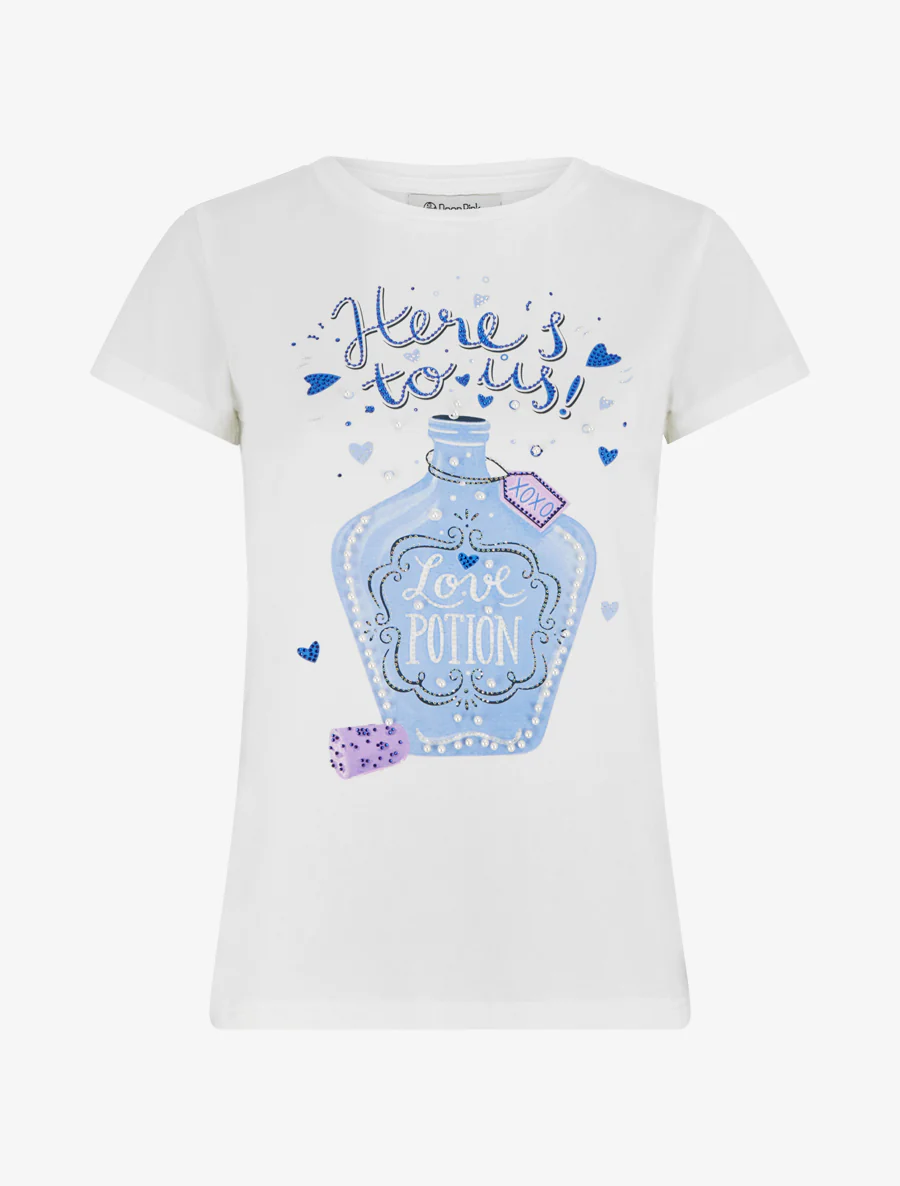 T-shirt Love potion met strass - Wit