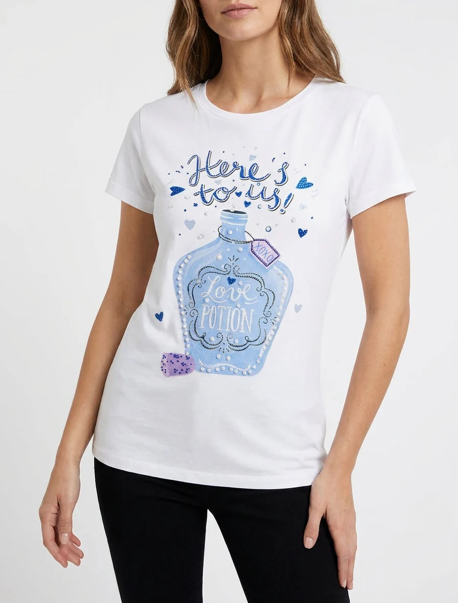 T-shirt Love potion met strass - Wit - Image 4