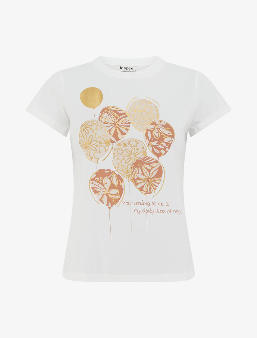 T-shirt met boodschap en ballonmotief - Beige