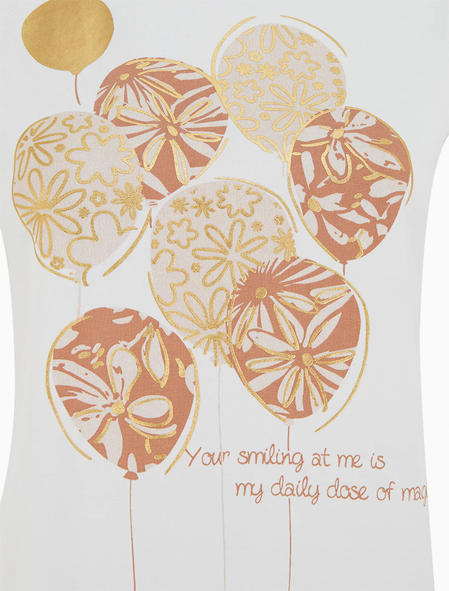 T-shirt met boodschap en ballonmotief - Beige - Image 3