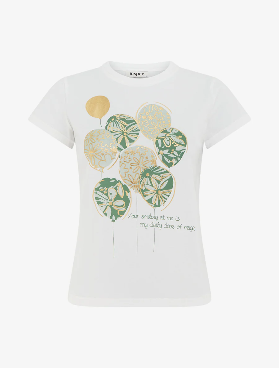 T-shirt met boodschap en ballonmotief - Kaki