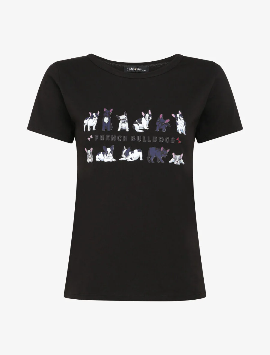 T-shirt met bulldogmotief - Zwart