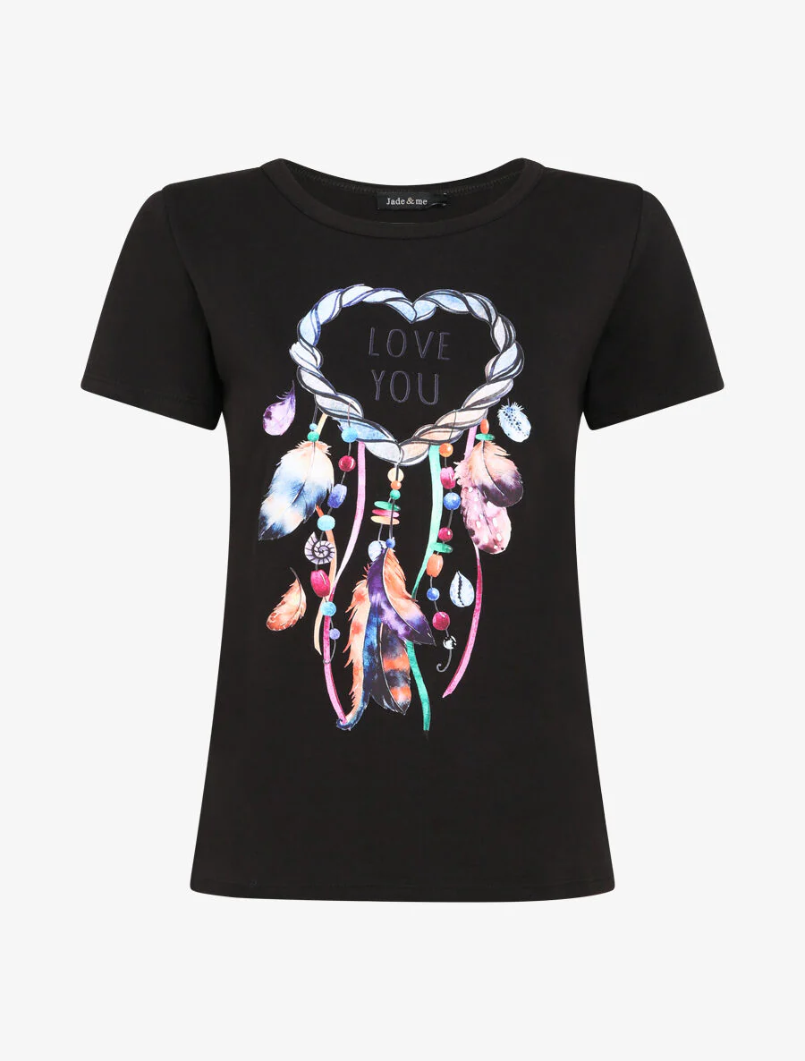 T-shirt met dromenvangerpatroon - Zwart