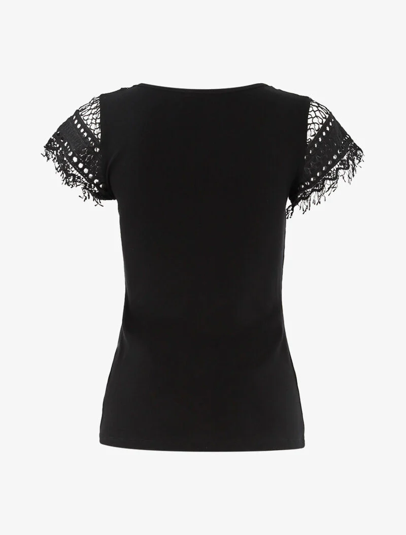 T-shirt met haakwerk inzetstuk - zwart - Image 2