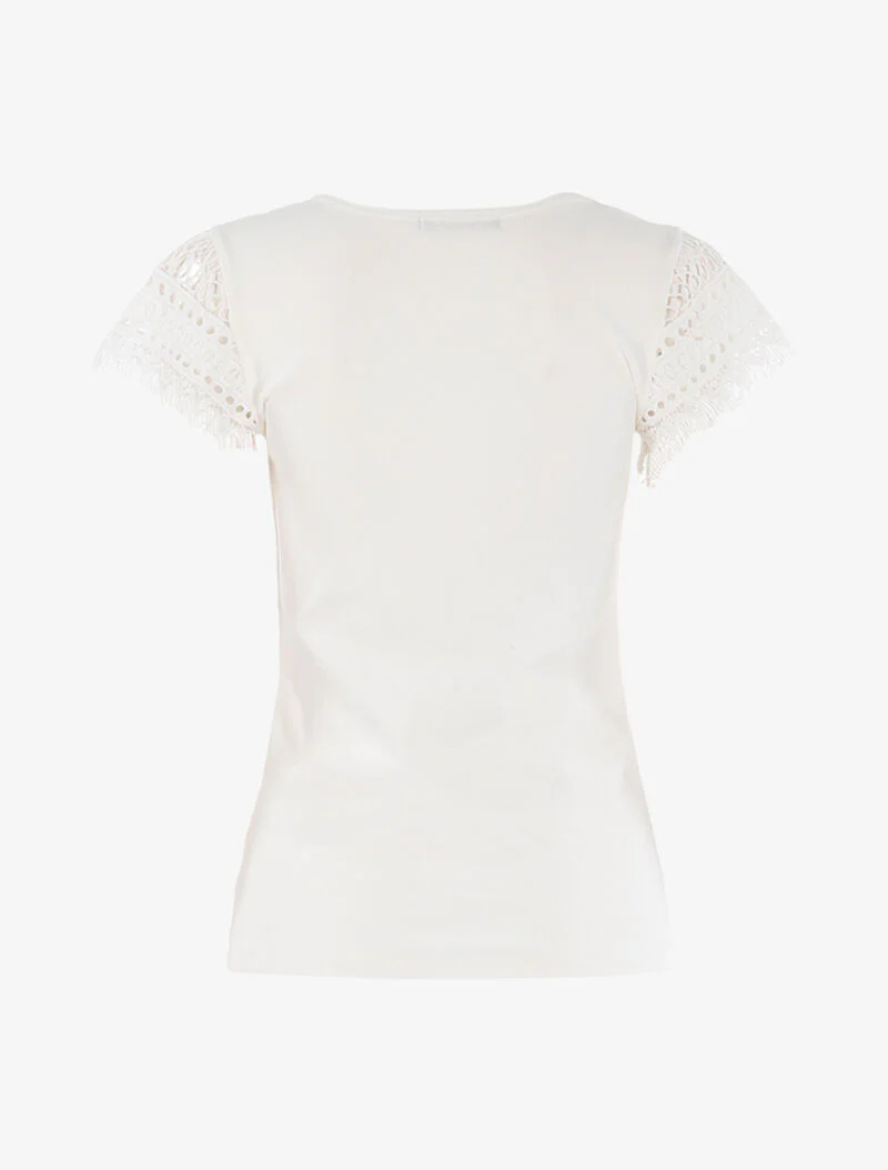 T-shirt met haakwerk inzetstuk - écru - ecru - Image 2