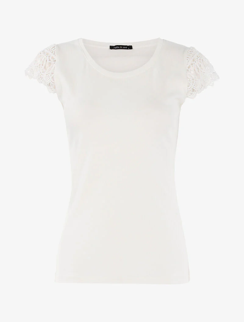 Gehaakt T-shirt met kapmouwtjes - ecru - ecru