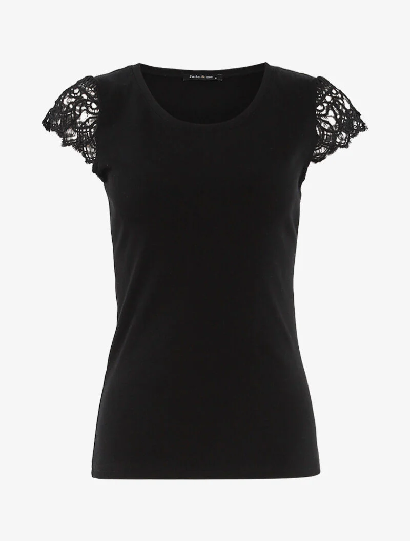 T-shirt met gehaakte mouwtjes - zwart