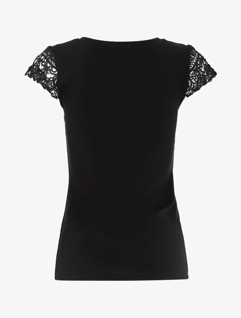 T-shirt met gehaakte mouwtjes - zwart - Image 2