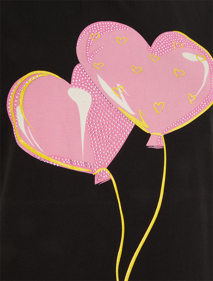T-shirt met hartjesmotief - Zwart - Image 3