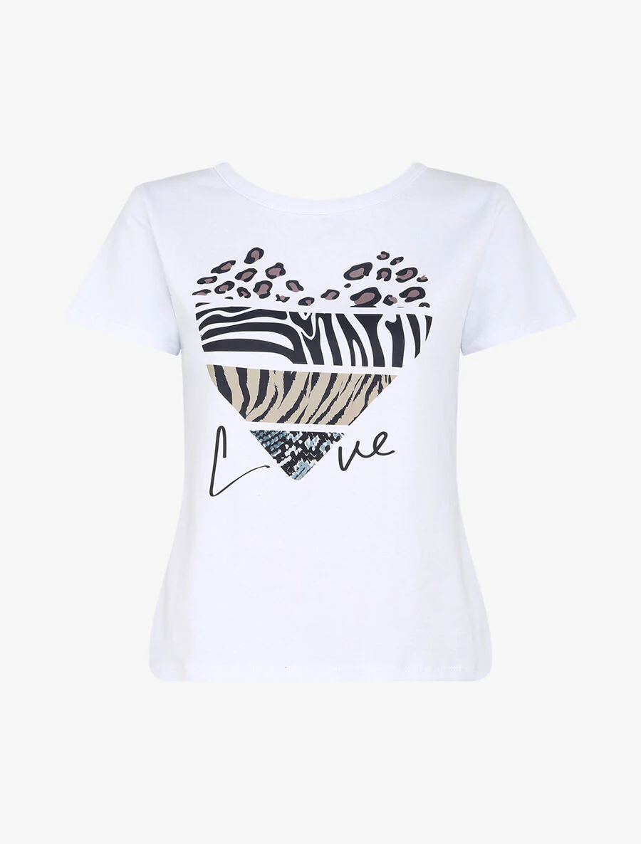 T-shirt met hartmotief en dierprint - Wit