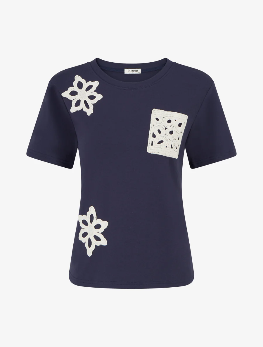T-shirt met korte mouwen en geborduurde zak - Marine