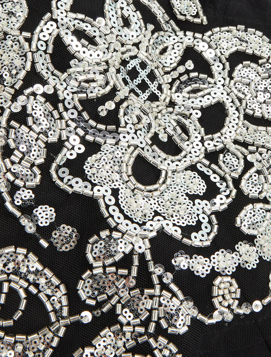 T-shirt met korte mouwen en schouderstrass. - Zwart - Image 3