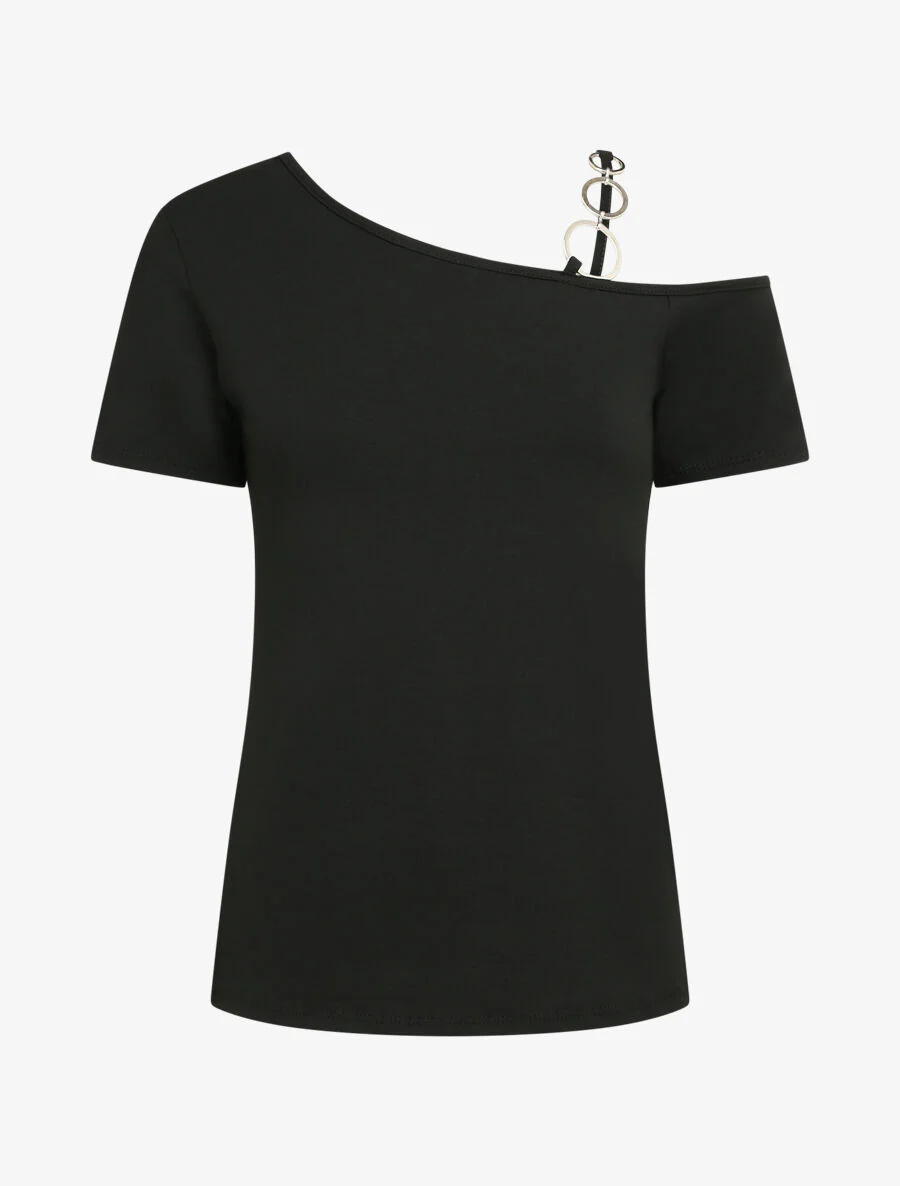 Ronde hals T-shirt met ringen - Zwart