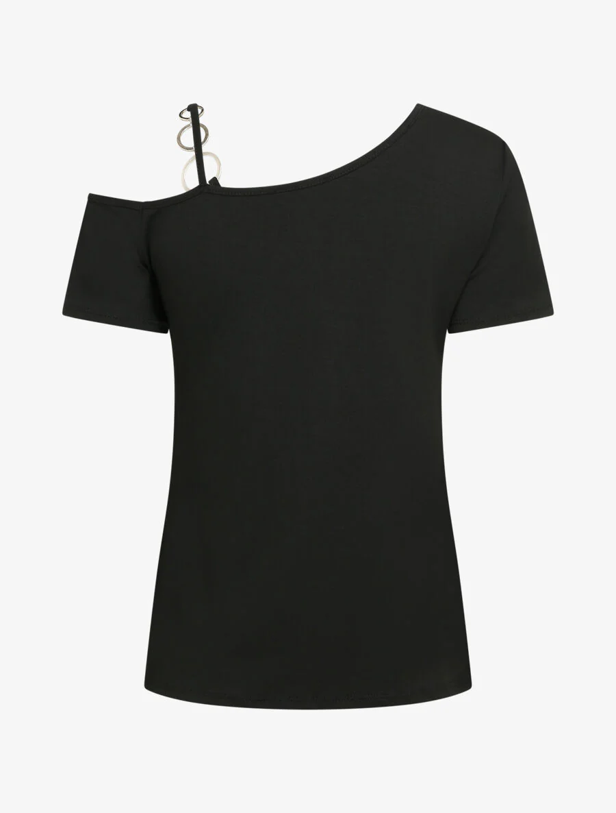 Ronde hals T-shirt met ringen - Zwart - Image 2