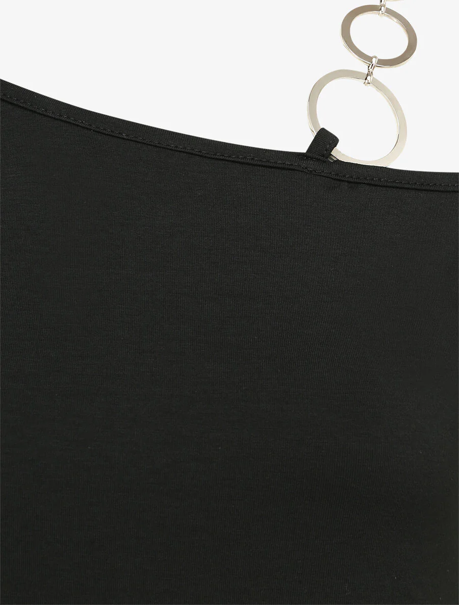 Ronde hals T-shirt met ringen - Zwart - Image 3