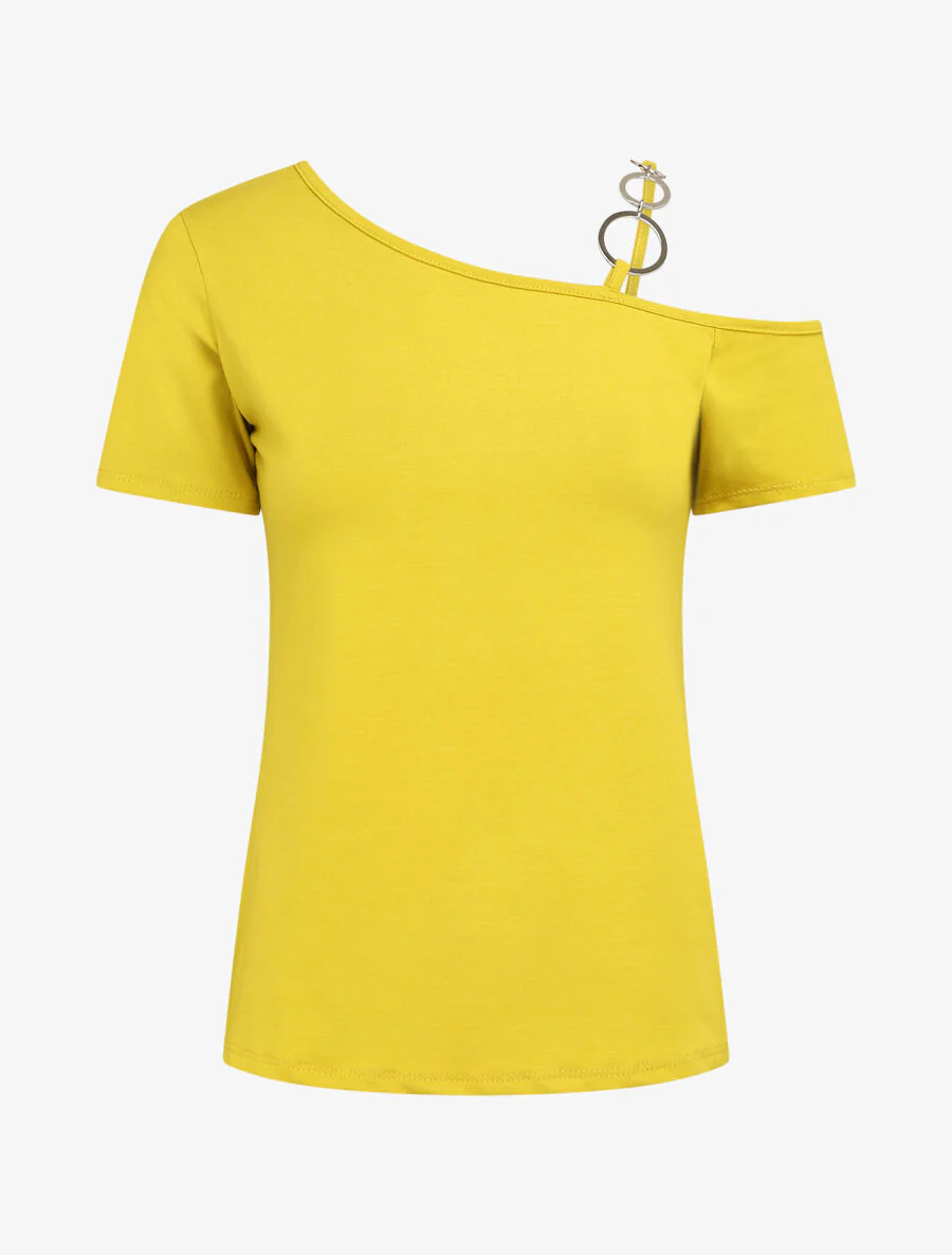 T-shirt met ronde hals met ringen - Geel