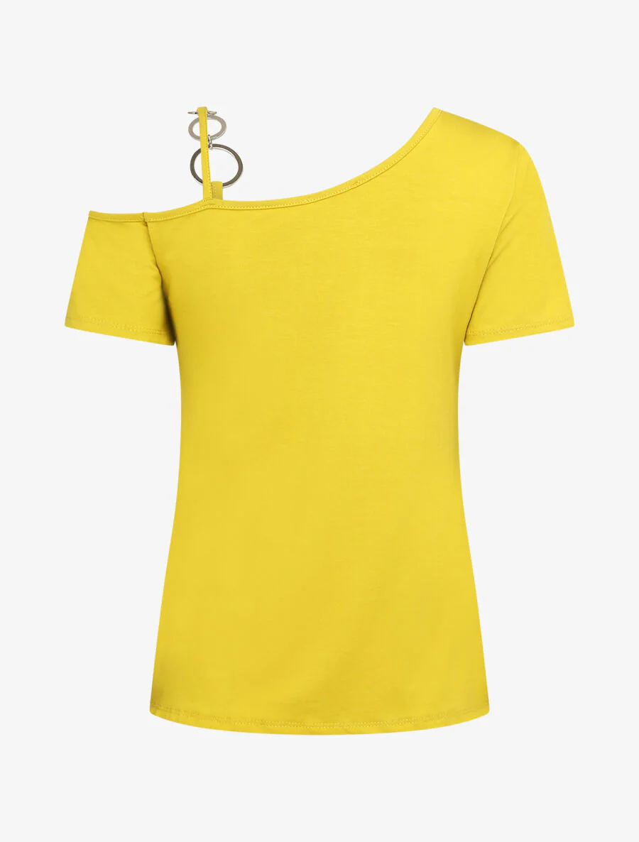 T-shirt met ronde hals met ringen - Geel - Image 2
