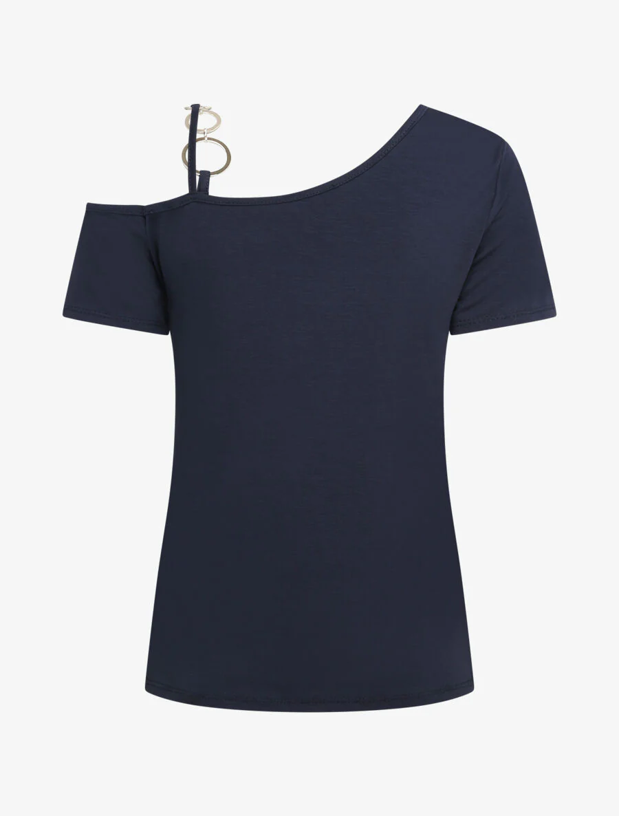 T-shirt met ronde hals met ringen - Marine - Image 2