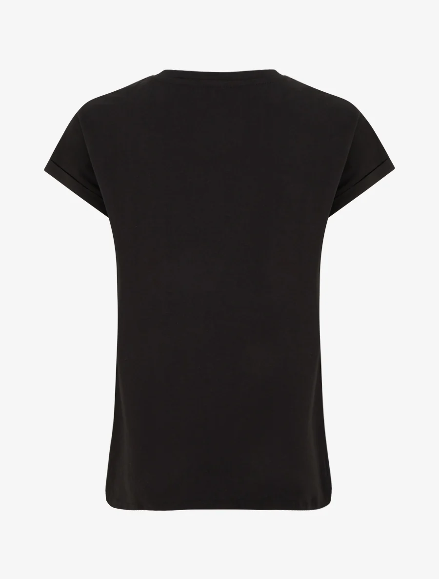 T-shirt met strass en bloemenflock. - Zwart - Image 2